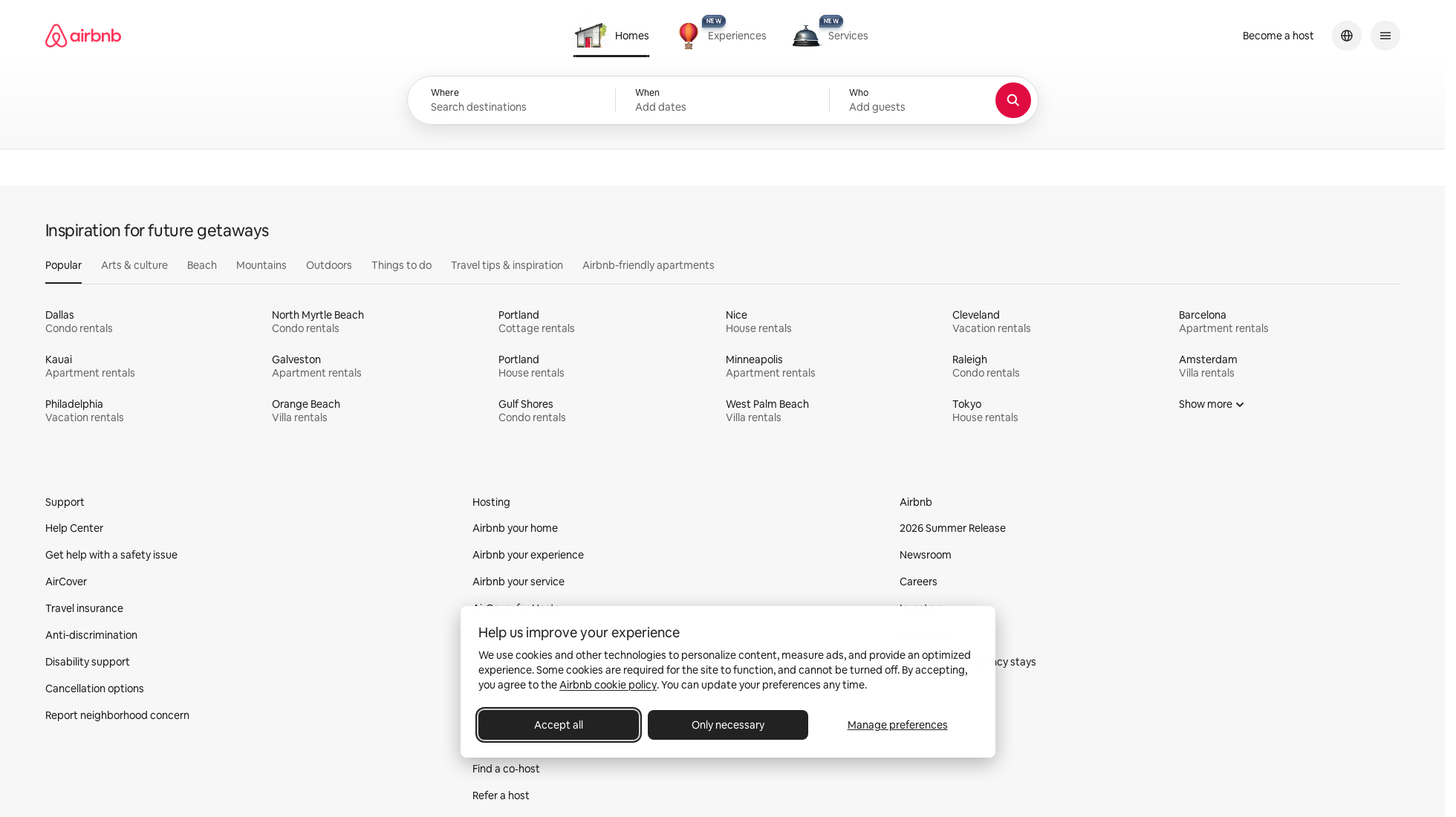 airbnb.com homepage screenshot
