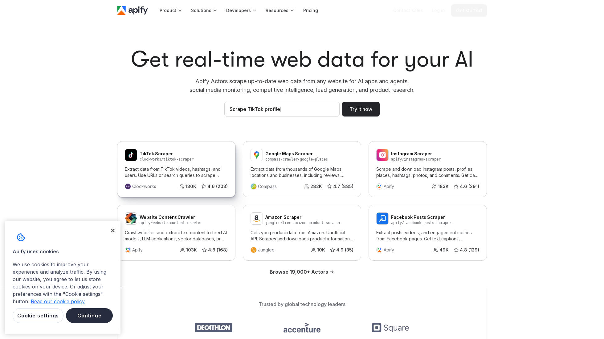 apify.com homepage screenshot