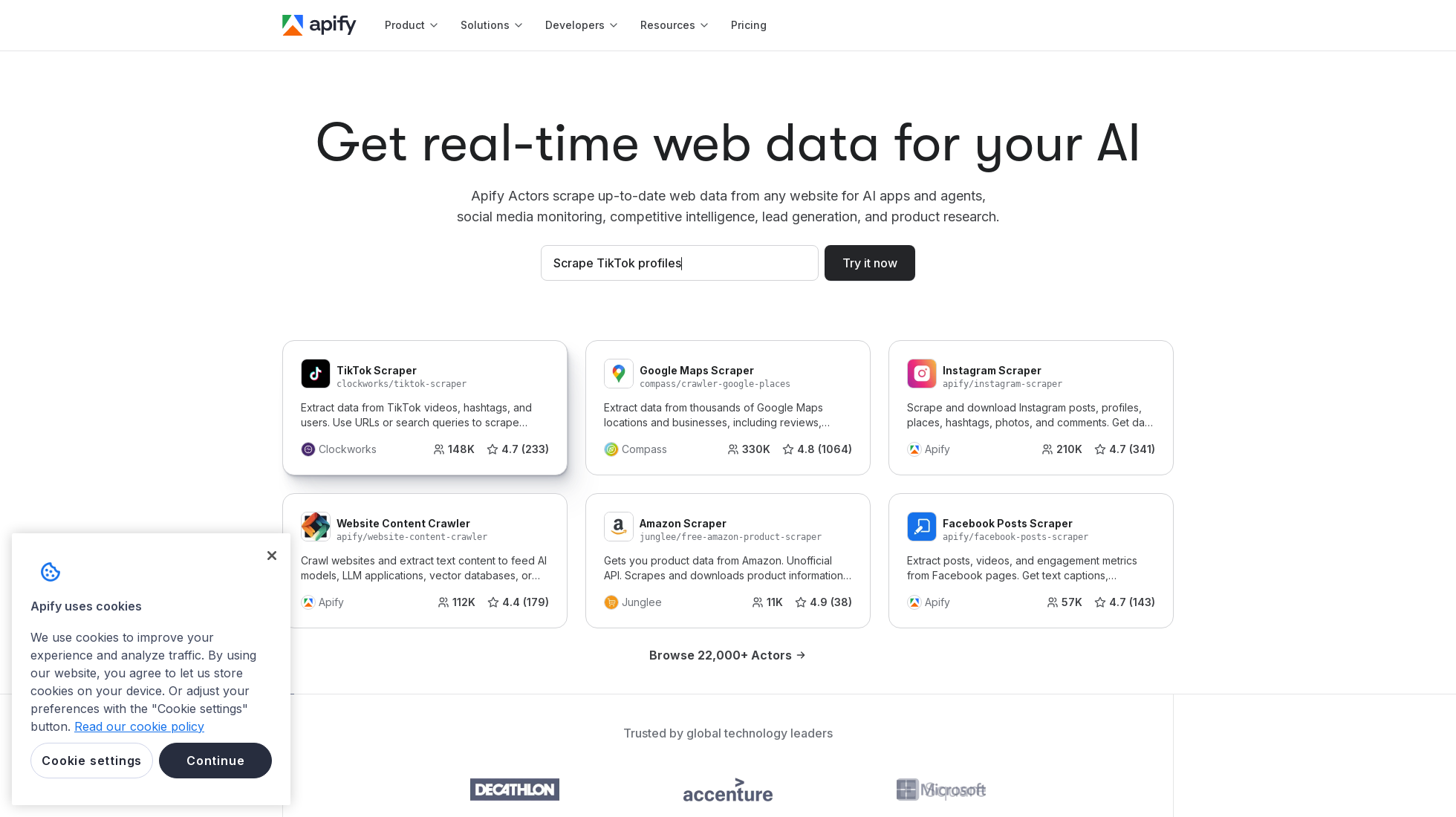 apify.com homepage screenshot