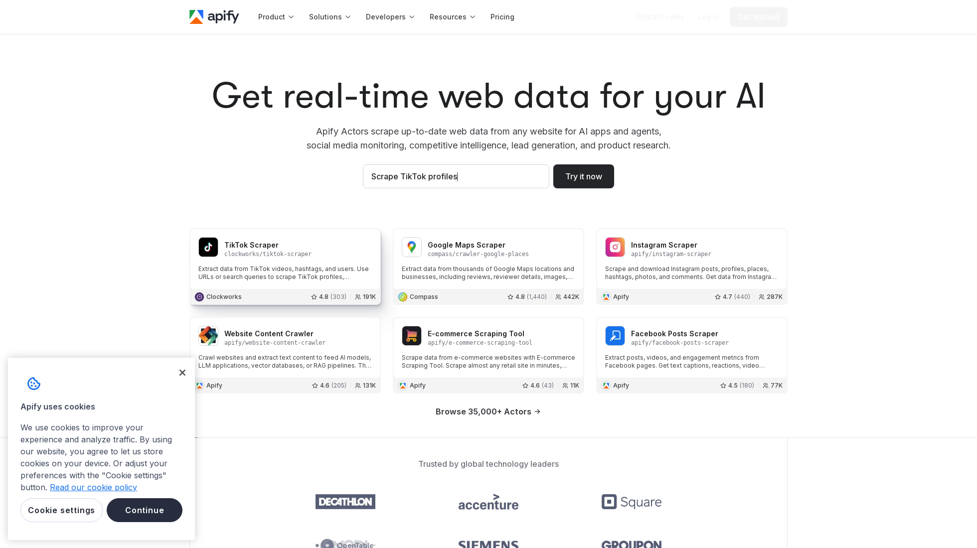 apify.com homepage screenshot