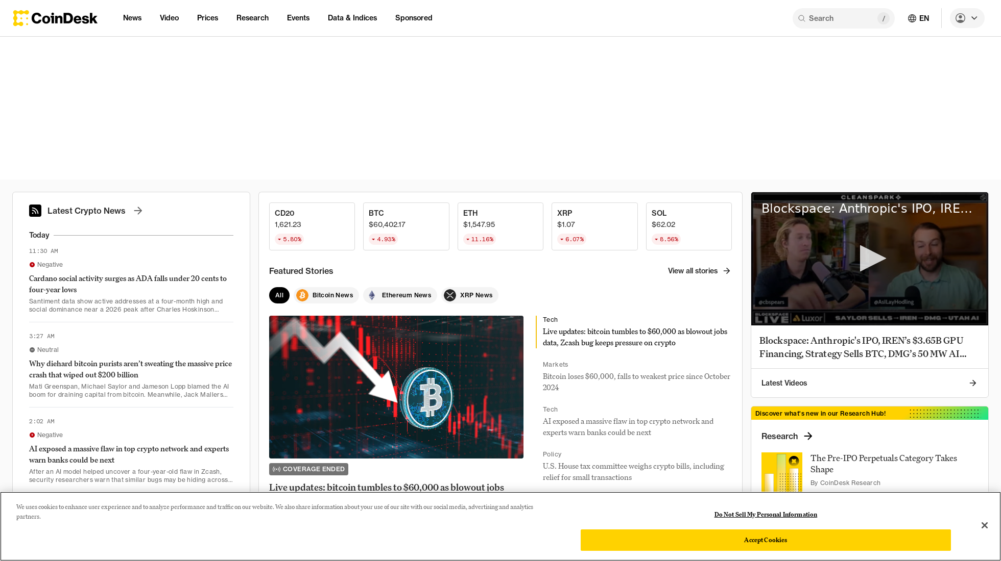 coindesk.com homepage screenshot