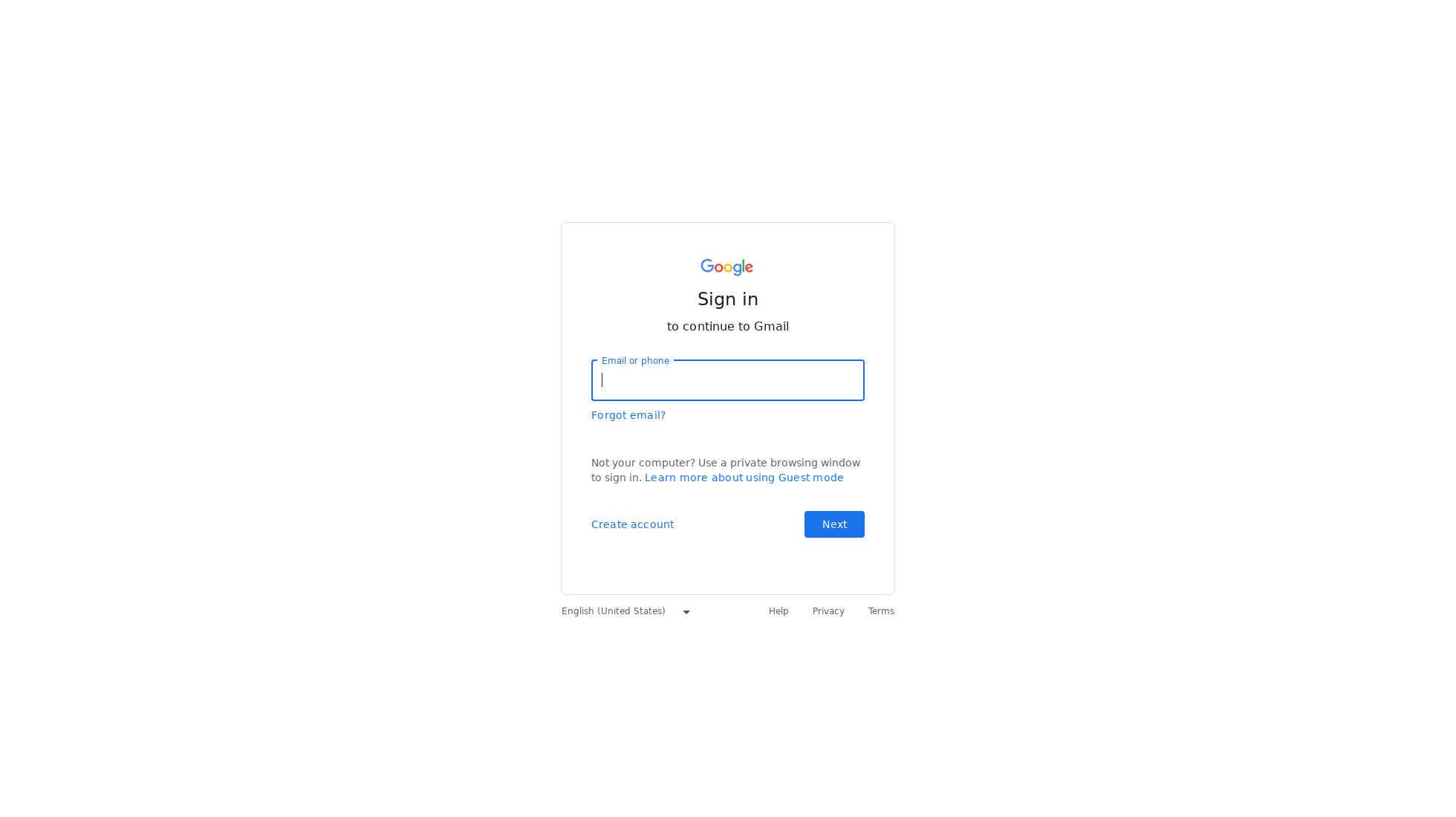 gmail.com homepage screenshot