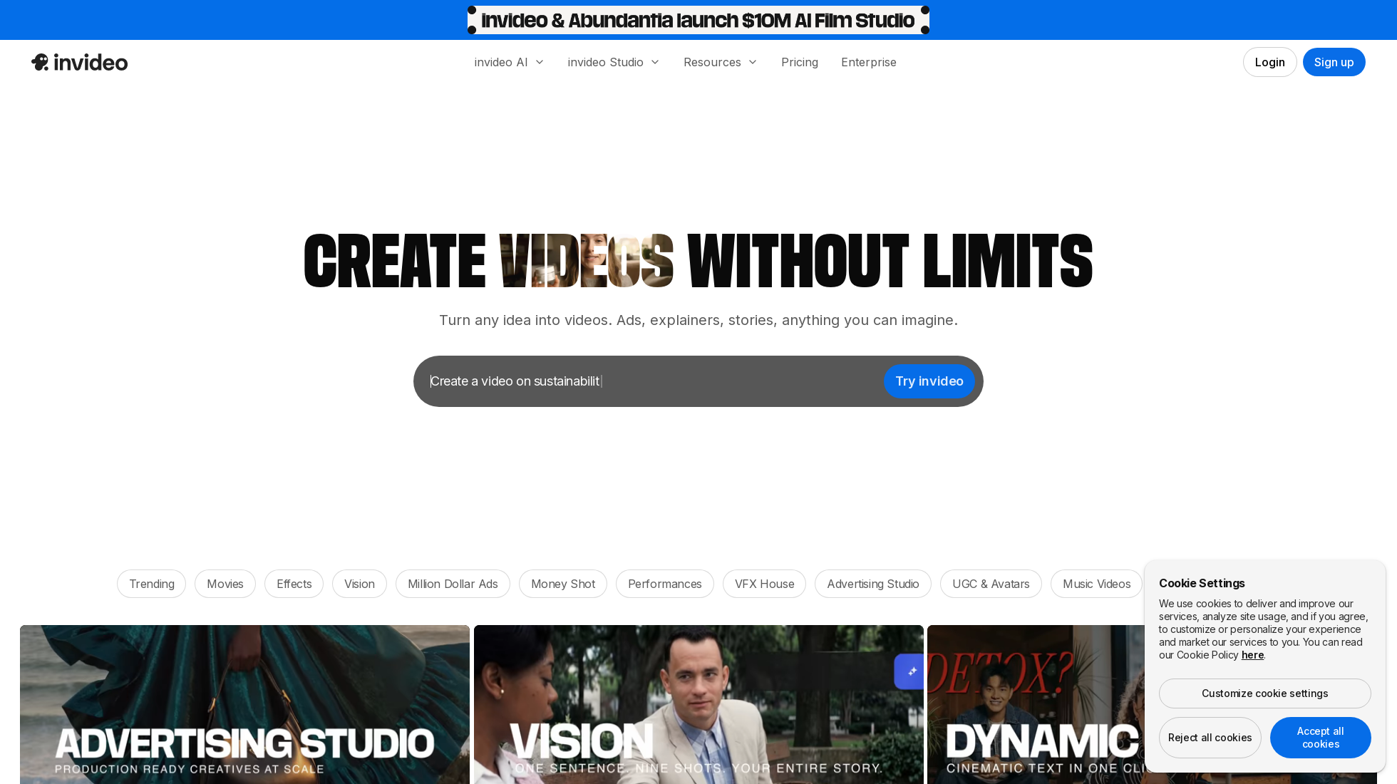 invideo.io homepage screenshot
