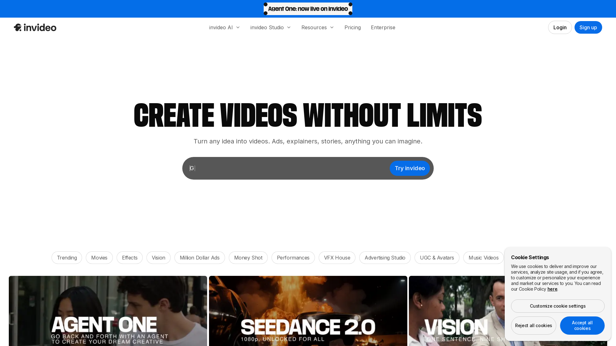 invideo.io homepage screenshot