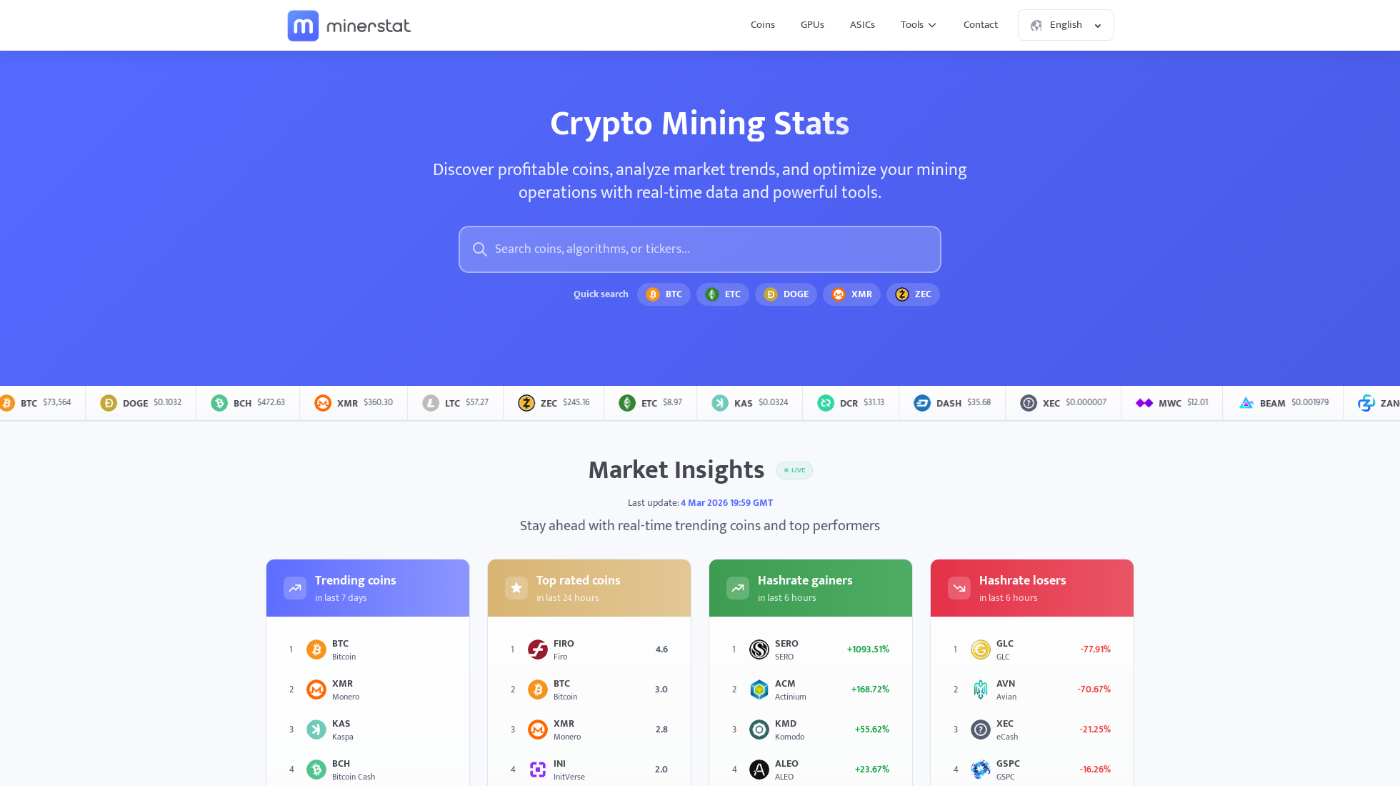 minerstat.com homepage screenshot