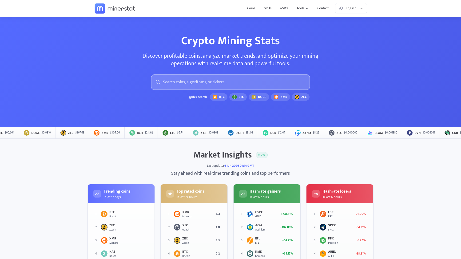 minerstat.com homepage screenshot