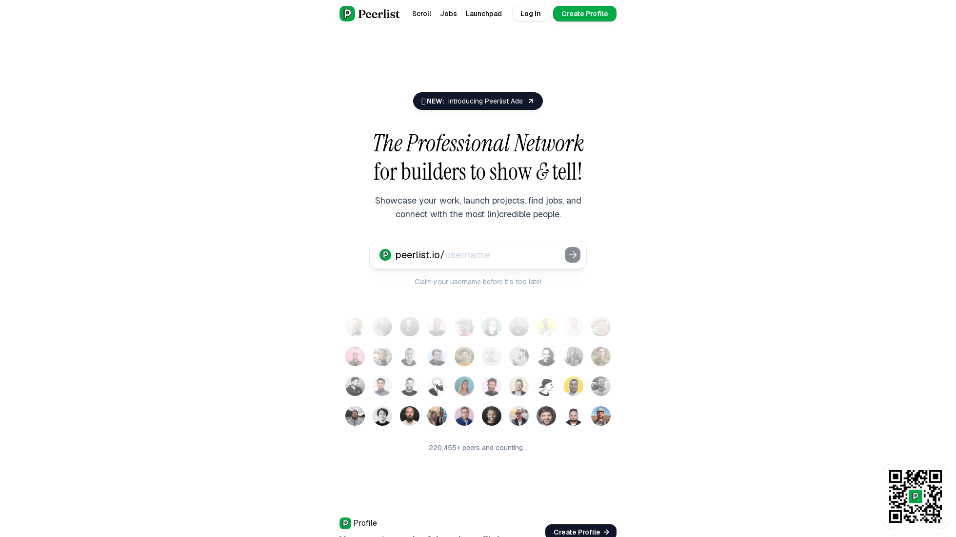 peerlist.io homepage screenshot