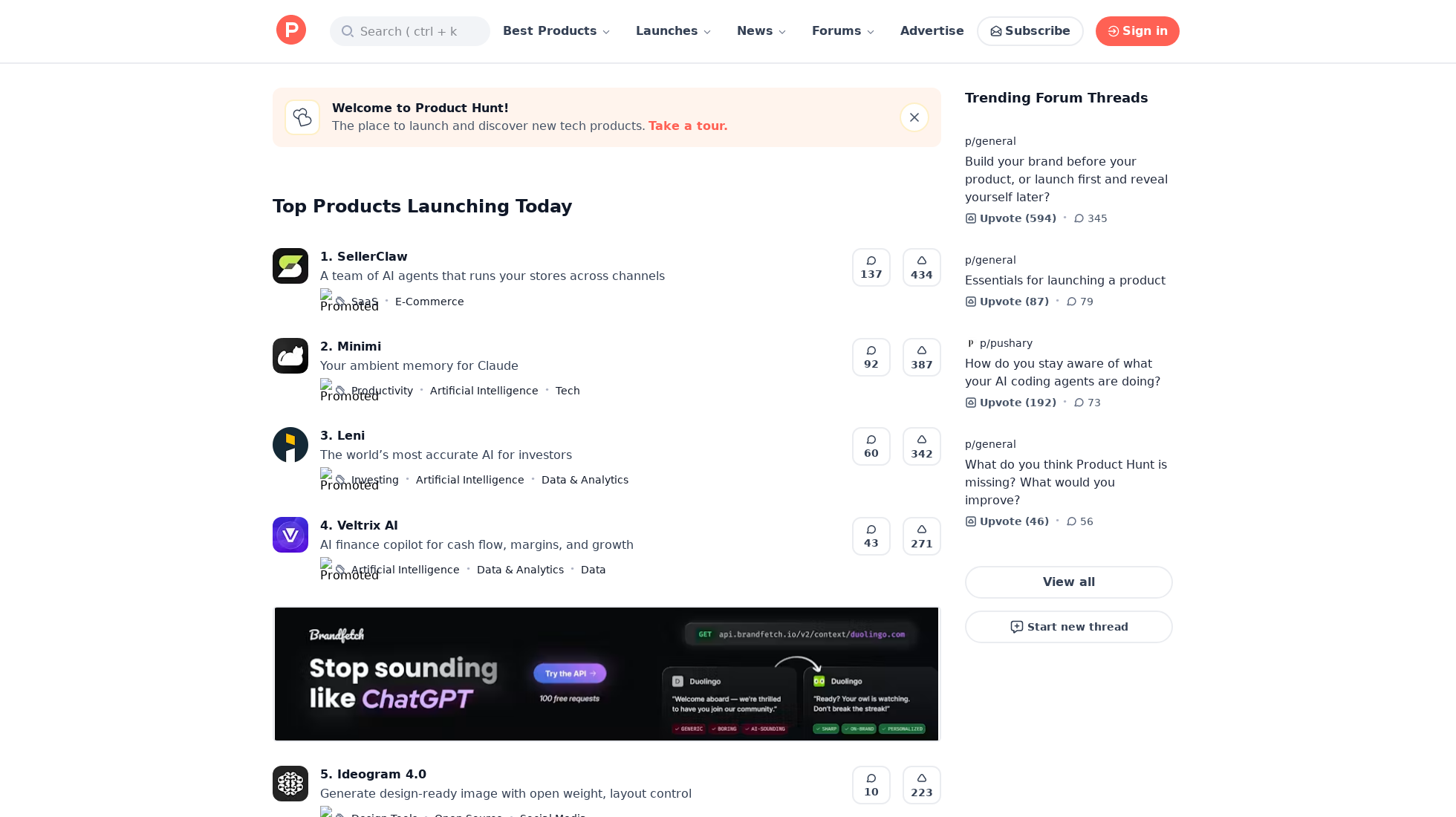 producthunt.com homepage screenshot