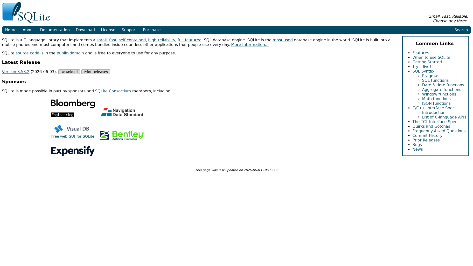 sqlite.org homepage screenshot