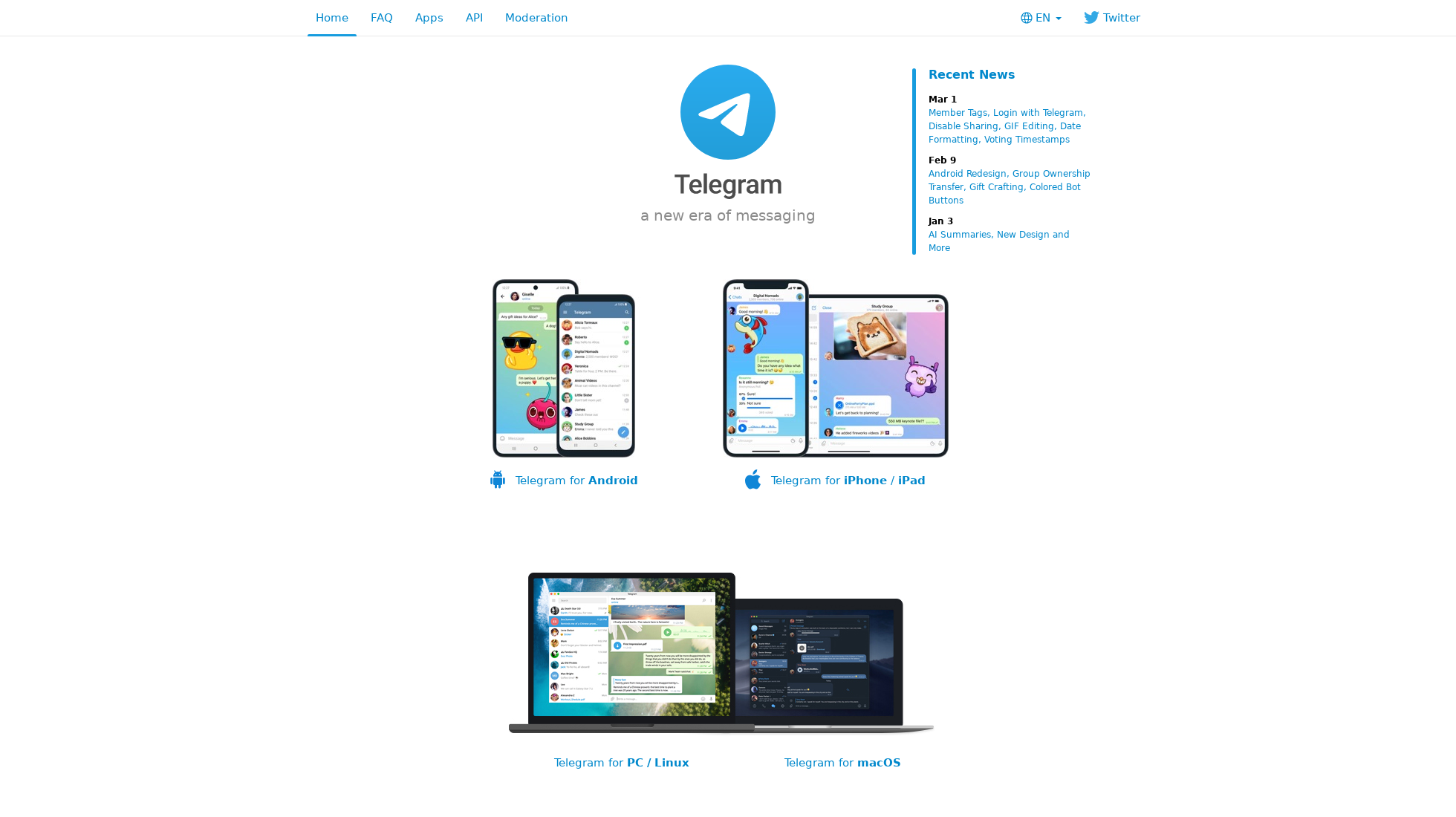 telegram.org homepage screenshot