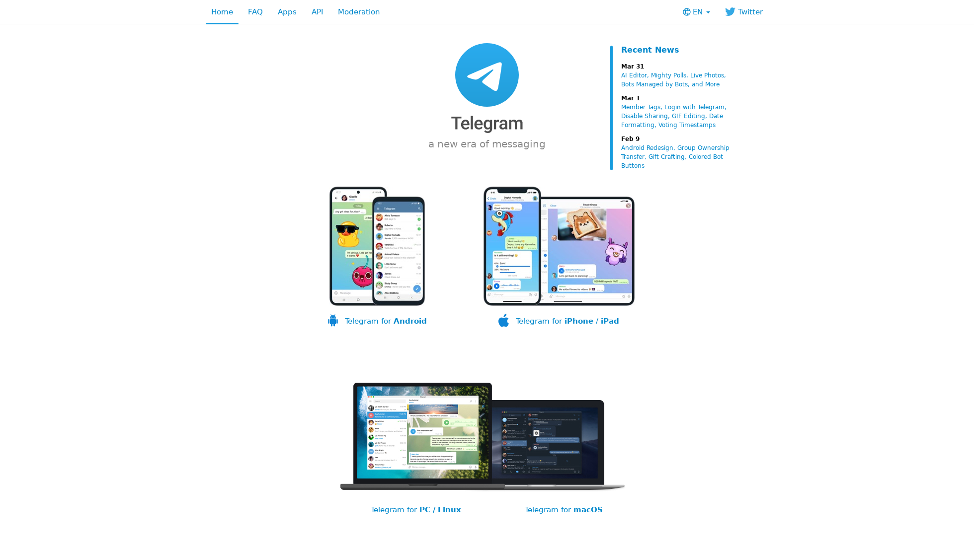 telegram.org homepage screenshot