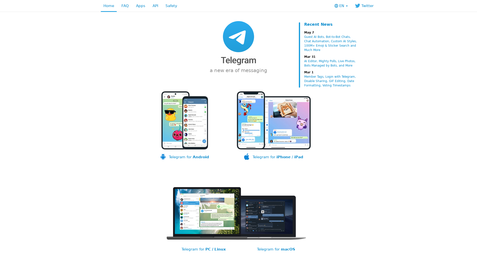 telegram.org homepage screenshot